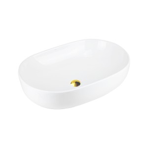 Corsan - Umywalka nablatowa OLVENA UC5566BGL owalna 60x40x15 cm z korkiem klik-klak szczotkowany złoty