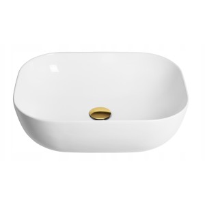 Corsan - Umywalka nablatowa MONO UC5603BGL prostokątna 46x32x14 cm z korkiem klik-klak szczotkowany złoty