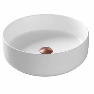 Corsan - Umywalka nablatowa LUGO UC5665BGL okrągła 36x12 cm z korkiem klik-klak szczotkowany złoty