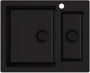 SIGNUM 1520 Zlew granitowy Czarny Full Black 60,5x49,5x20cm 1,5 komory Syfon Gratis