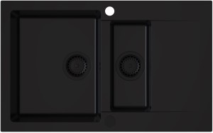 SIGNUM 1560 Zlew granitowy Czarny Full Black 79,5×49,5x20cm 1,5 komory Syfon Gratis