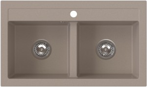 DOBLO Zlew granitowy Beżowy 2 komorowy 75,6x44,7x18 cm Syfon Gratis