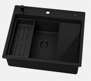 ABSOL 60 Czarny Full black zlewozmywak granitowy, 56×50x21,5cm Syfon Gratis Akcesoria