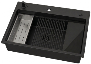 ABSOL 80 Czarny Full black zlewozmywak granitowy, 76×50x21,5cm Syfon Gratis Akcesoria