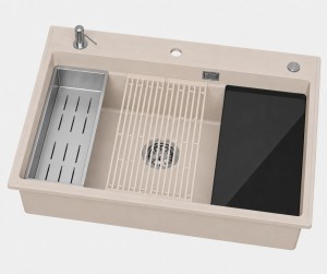 ABSOL 80 Beżowy zlewozmywak granitowy, 76×50x21,5cm Syfon Gratis Akcesoria