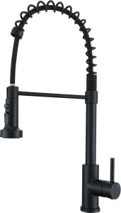 RUVETTI - AMAURO FULL BLACK Bateria kuchenna, sprężyna, wyciągana wylewka, funkcja prysznic + STOP, 360°, jednouchwytowa