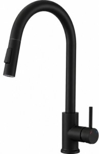 RUVETTI - KORRA FULL BLACK Bateria kuchenna , wyciągana wylewka, prysznic, 360°, jednouchwytowa, ceramiczna