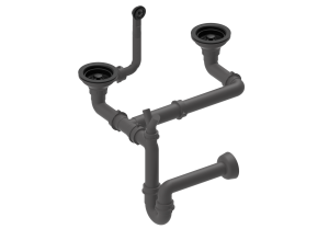 RUVETTI - Syfon 2-komorowy FULL BLACK SAVE SPACE manualny 3,5'' do zlewozmywaka granitowego, przelew stalowy
