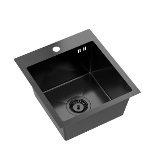 RUVETTI - LOOK 40 – zlewozmywak PVD BLACK 400×450 mm FM (wpuszczany / na równi z blatem), przelew klasyczny, syfon save space