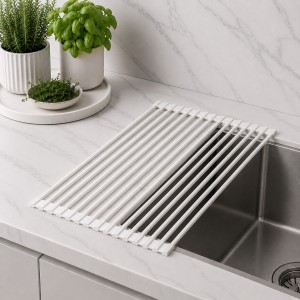 RUVETTI - Ociekarka BIAŁA zwijana do naczyń 460x318 mm | 14 prętów | mata na zlew