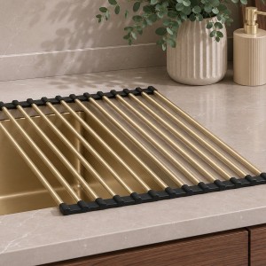 RUVETTI - Ociekarka PVD SZAMPAN zwijana do naczyń 410x258 mm 13 prętów mata na zlew Ruvetti