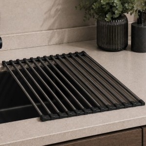 RUVETTI - Ociekarka PVD GRAFIT zwijana do naczyń 410x258 mm 13 prętów mata na zlew Ruvetti