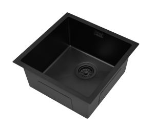 RUVETTI - STELIO 50 NEW– zlewozmywak podwieszany 440×440 mm PVD BLACK HQ, ukryty przelew, syfon save space