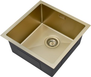 RUVETTI - STELIO 50 NEW – zlewozmywak podwieszany 440×440 mm PVD SZAMPAN HQ, ukryty przelew, syfon save space