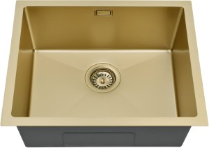 RUVETTI - STELIO 60 NEW – PVD SZAMPAN zlewozmywak podwieszany 540×440 mm stal nierdzewna HQ, ukryty przelew, syfon save space