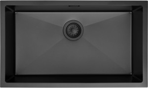 RUVETTI - STELIO 80 NEW – PVD BLACK zlewozmywak podwieszany 740×440 mm stal nierdzewna HQ, ukryty przelew, syfon save space