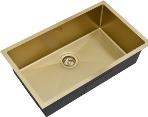 RUVETTI - STELIO 80 NEW – PVD SZAMPAN zlewozmywak podwieszany 740×440 mm stal nierdzewna HQ, ukryty przelew, syfon save space