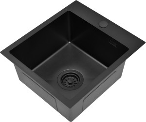 RUVETTI - MASIVO 40 NEW PVD BLACK Zlewozmywak wpuszczany / FM 400x500 mm ukryty przelew syfon manualny Save Space