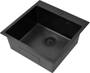 RUVETTI - MASIVO 50 NEW PVD BLACK Zlewozmywak wpuszczany / FM 500x500 mm ukryty przelew syfon manualny Save Space