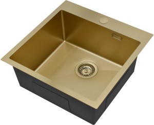 RUVETTI - MASIVO 50 NEW PVD SZAMPAN Zlewozmywak wpuszczany / FM 500x500 mm ukryty przelew syfon manualny Save Space