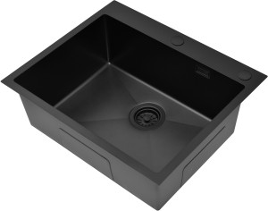 RUVETTI - MASIVO 60 NEW PVD BLACK Zlewozmywak wpuszczany / FM 600x500 mm ukryty przelew syfon manualny Save Space