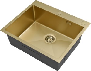 RUVETTI - MASIVO 60 PVD SZAMPAN Zlewozmywak wpuszczany / FM 600x500 mm ukryty przelew syfon manualny Save Space