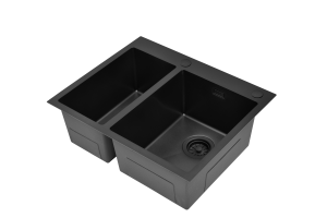 RUVETTI - MASIVO 65 NEW PVD BLACK Zlewozmywak wpuszczany / FM 610x510 mm 1,5 komory ukryty przelew syfon manualny Save Space