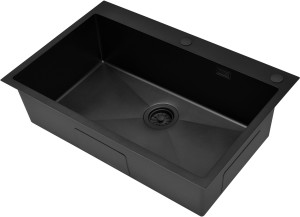 RUVETTI - MASIVO 80 NEW PVD BLACK Zlewozmywak wpuszczany / FM 760x500 mm ukryty przelew syfon manualny Save Space