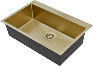 RUVETTI - MASIVO 80 NEW PVD SZAMPAN Zlewozmywak wpuszczany / FM 760x500 mm ukryty przelew syfon manualny Save Space