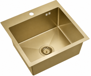 RUVETTI - LOOK 50 NEW – zlewozmywak PVD SZAMPAN 500×450 mm FM (wpuszczany/na równi z blatem), klasyczny przelew, syfon save space