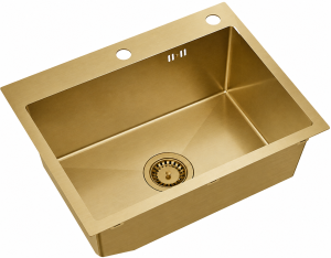 RUVETTI - LOOK 60 NEW– zlewozmywak PVD SZAMPAN 580×450mm FM (wpuszczany/na równi z blatem), klasyczny przelew, syfon save space