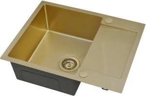 RUVETTI - LOOK 120 NEW P/L PVD SZAMPAN– zlewozmywak STAL 600×480 mm FM (wpuszczany/na równi z blatem), klasyczny przelew, syfon save space