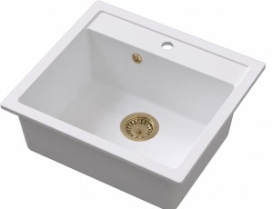 DITTO 60 PVD Zlew granitowy Biały 56×51 cm Syfon PVD szampan gratis