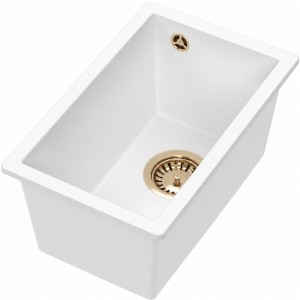 RUVETTI - Zlew granitowy LILO 35 PVD Biały 28x45 cm Syfon save space PVD szampan GRATIS