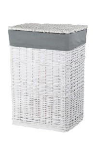 CORSAN - Kosz wiklinowy na pranie BIAŁY z szarą wyściółką 47x35x66 cm 715XXL