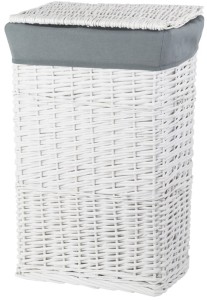 CORSAN - Kosz wiklinowy na pranie BIAŁY z szarą wyściółką 40x28x60 cm 715L