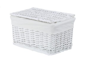 CORSAN - Kosz wiklinowy zamykany BIAŁY z wyściółką ECRU 38x22x22 cm 520D