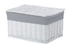 CORSAN - Kosz wiklinowy zamykany BIAŁY z szarą wyściółką 45x28x27 cm 520C