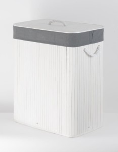 CORSAN - Kosz bambusowy na pranie BIAŁY z szarą wyściółką 52x32x63 cm 532