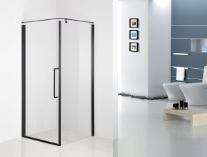 Kabina kwadratowa bezprofilowa FRESH LINE 1-skrzydłowa 90x90x195 czarny mat szkło transparentne z relingiem Lewa z powłoką CleanGLASS - Darmowa dostawa