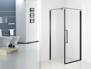 Kabina kwadratowa bezprofilowa FRESH LINE 1-skrzydłowa 90x90x195 czarny mat szkło transparentne z relingiem Prawa z powłoką CleanGLASS - Darmowa dostawa