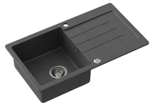 Quadron POP Zlewozmywak granitowy jednokomorowy 77*44*18,5 cm z ociekaczem JOHNNY 111 GRANITEQ  black dotted ze stalowym odpływem