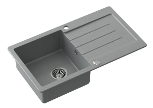 Quadron POP Zlewozmywak granitowy jednokomorowy 77*44*18,5 cm z ociekaczem JOHNNY 111 GRANITEQ silver stone ze stalowym odpływem