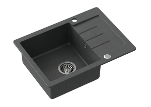 Quadron POP Zlewozmywak granitowy jednokomorowy 60*44*18,5 cm z ociekaczem JOHNNY 116 GRANITEQ  black dotted ze stalowym odpływem