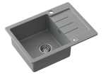 Quadron POP Zlewozmywak granitowy jednokomorowy 60*44*18,5 cm z ociekaczem JOHNNY 116 GRANITEQ silver stone ze stalowym odpływem