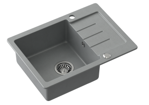 Quadron POP Zlewozmywak granitowy jednokomorowy 60*44*18,5 cm z ociekaczem JOHNNY 116 GRANITEQ silver stone ze stalowym odpływem