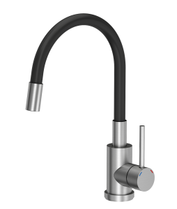 Quadron POP  Bateria zlewozmywakowa stalowa MAGGIE z elastyczną czarną wylewką