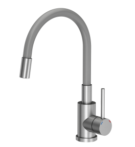 Quadron POP Bateria zlewozmywakowa stalowa MAGGIE z elastyczną szarą wylewką