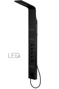 Corsan - Panel prysznicowy LED kaskada z termostatem i wylewką, kolor czarny - Darmowa dostawa