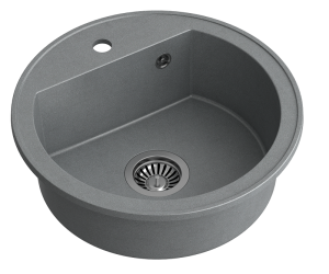 Quadron POP Zlewozmywak granitowy jednokomorowy 51*51*18 cm JOHNNY 210 GRANITEQ silver stone ze stalowym odpływem